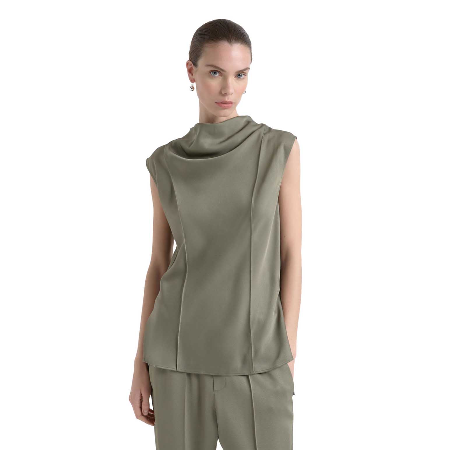 Cue Satin Pin Tuck Top